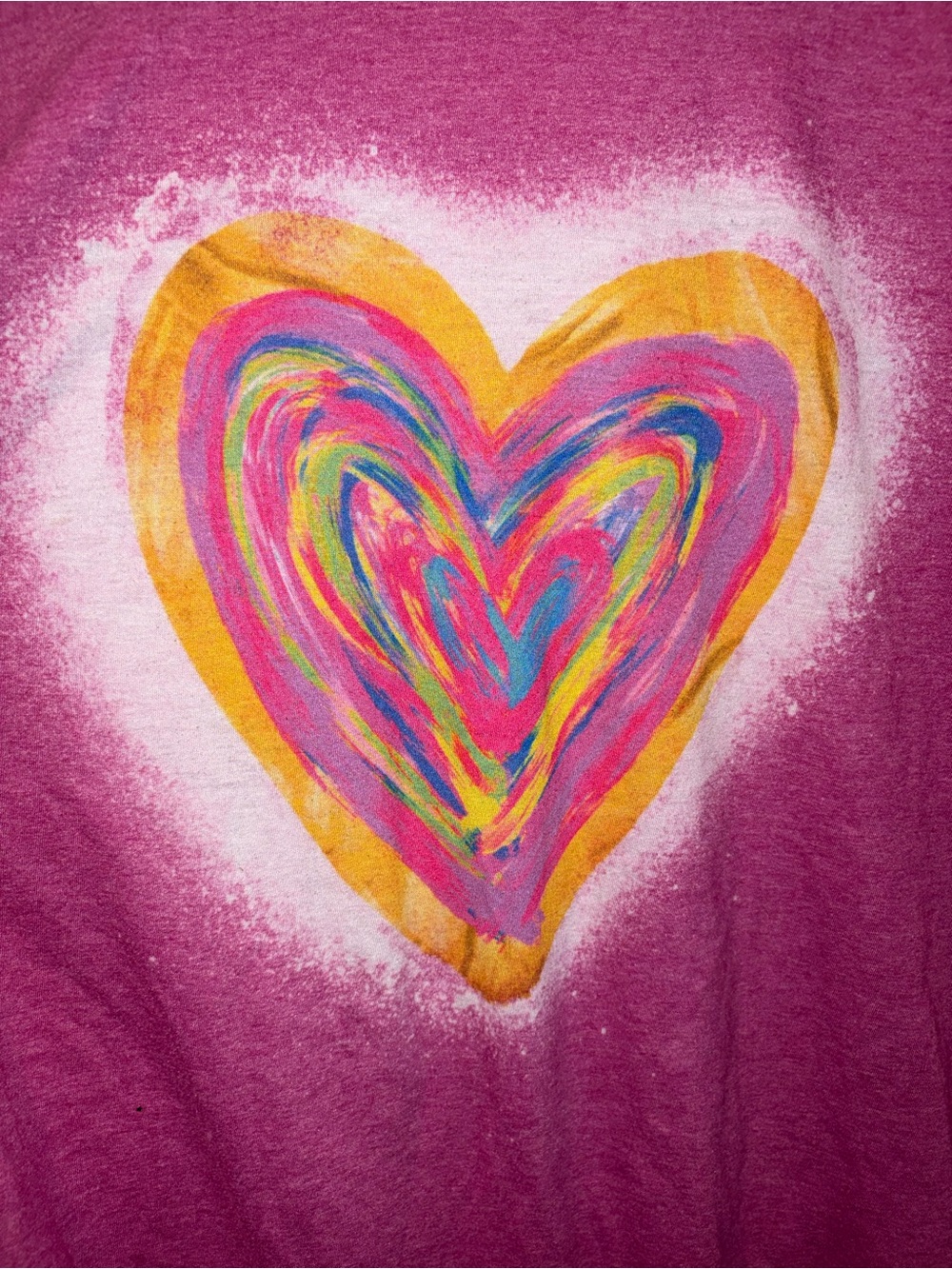 Women’s Magenta Short Sleeve Tee with Multicolor Painted Heart